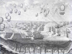 In addition to massive barges with bastions and artillery, the invasion was also planned to involve a cross channel tunnel and airborne assaults from balloons. - image courtesy of Wikipedia.com