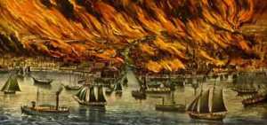 Panic on the Thames as people and boats flee the unstoppable flames. Three dragon creatures have laid waste to the capitol. - image courtesy of Metro.co,uk