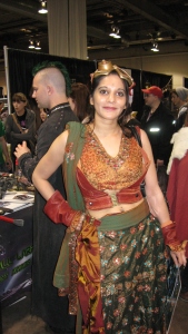 Sari meets steampunk goggles in this fetching outfit. Imagine the possibilities in such a rich and diverse culture.